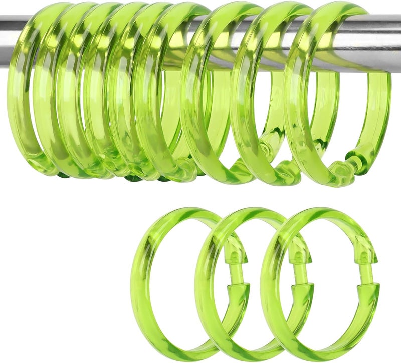 Ulable Premium Plastic Shower Curtain Rings Shower Curtain Hooks Gliding on Standard Shower Rods Easy Snap Closure (O Shape,Green,12Pcs) - Image 1